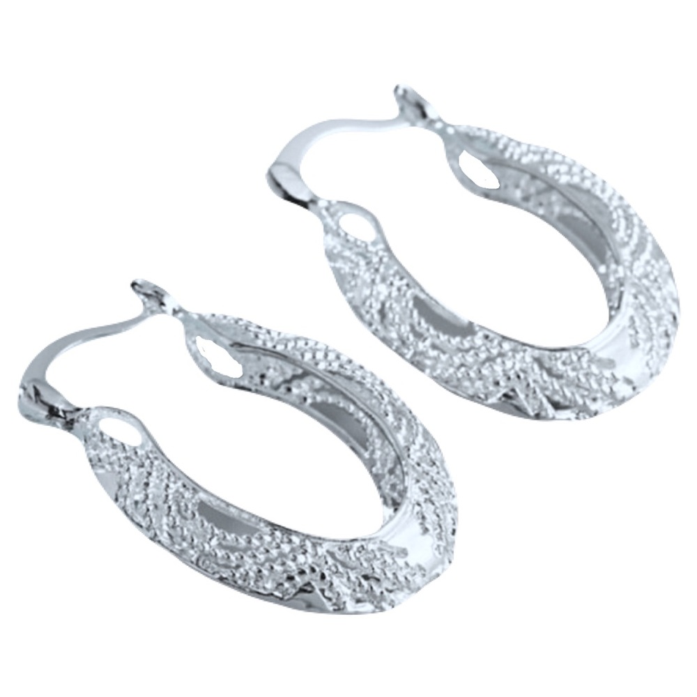 New Sterling Silver Boho Latch Back Diamond Cut Fancy Filigree Hoop Earrings - Picture 2 of 13